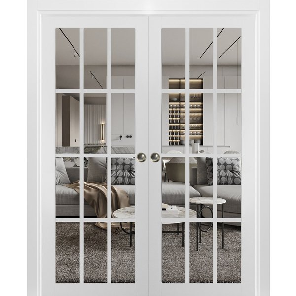 Sartodoors Double Pocket Interior Door, 84" x 80", White FELICIA3355DP-BEM-84